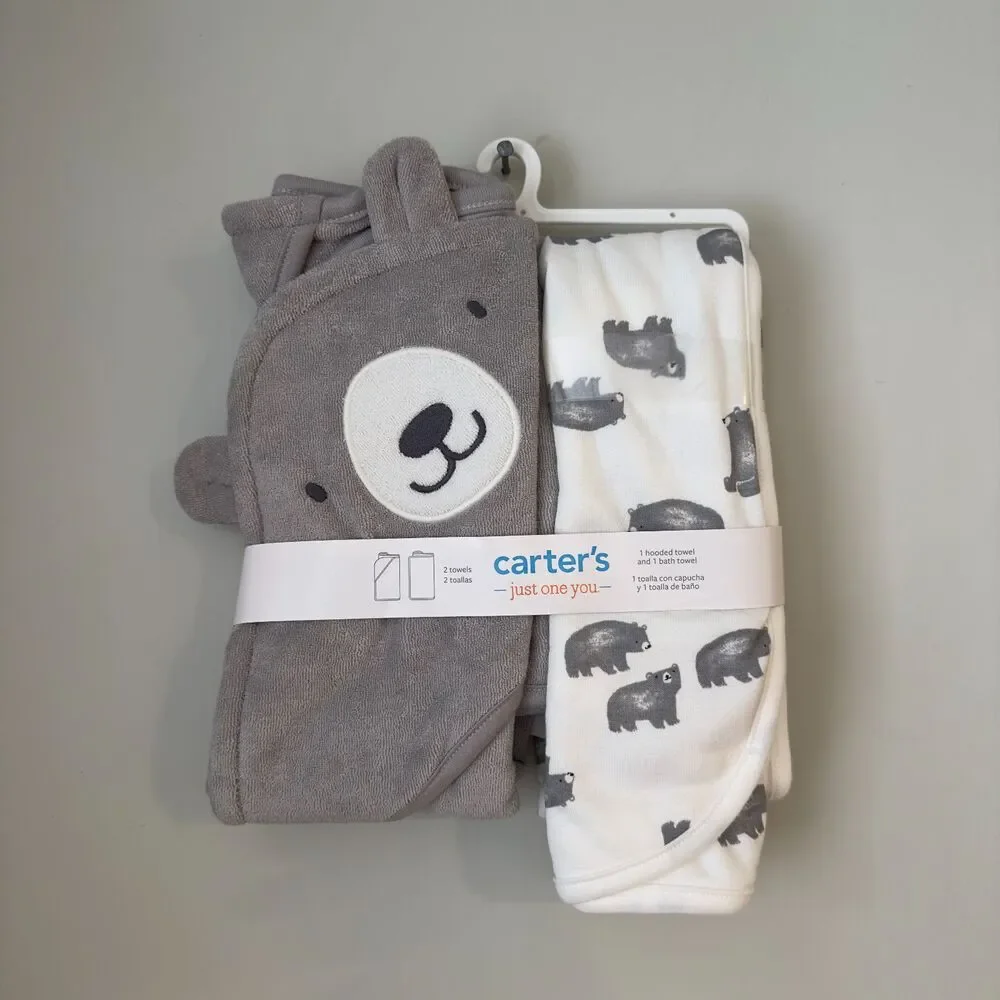 Carter's Just One You Baby Bear Hooded Bath Towel Set - Gray
